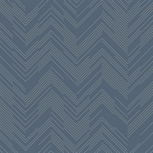 Blue & Silver Modern Chevron Line Wallpaper