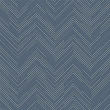 Blue &amp; Silver Modern Chevron Line Wallpaper