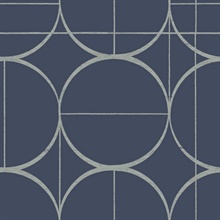 Blue & Silver Sun Art Deco Circles Wallpaper