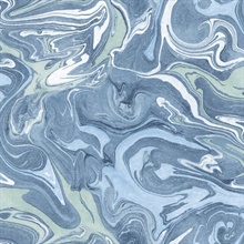 Blue & Sky Blue Oil and Water Contemporary Wallpaper