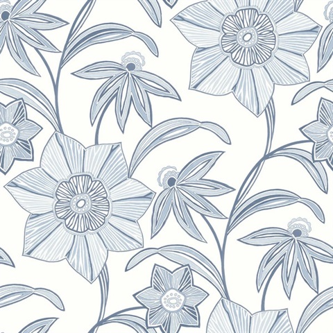 Blue Star Flower Coastal Floral Wallpaper