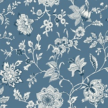 Blue Sutton Floral Branch Wallpaper