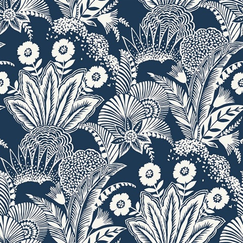 Blue Suvi Modern Palm Leaf Wallpaper
