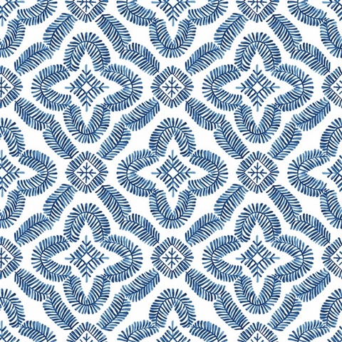 Blue Talia Botanical Medallion Wallpaper