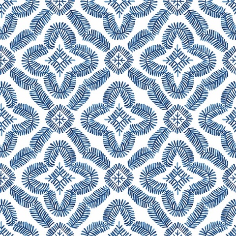 Blue Talia Botanical Medallion Wallpaper