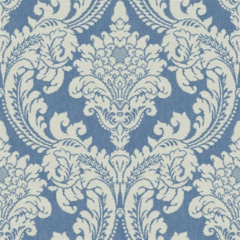 Blue Tapestry Acanthus Damask Wallpaper