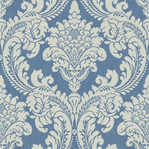 Blue Tapestry Acanthus Damask Wallpaper