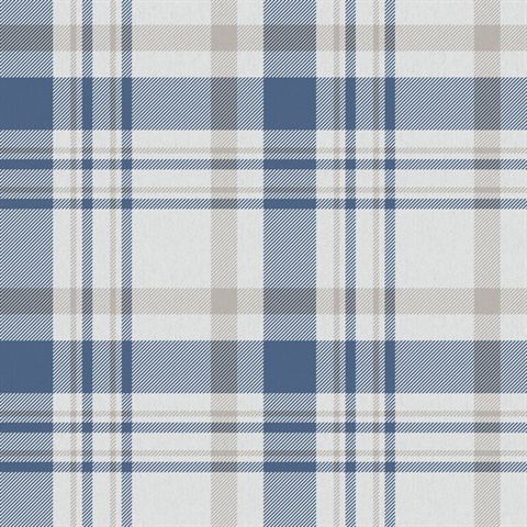 Blue & Taupe Country Plaid Wallpaper