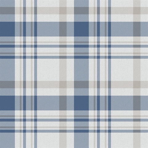 Blue & Taupe Country Plaid Wallpaper