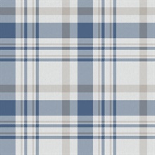 Blue & Taupe Country Plaid Wallpaper