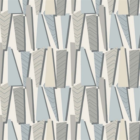 Blue & Taupe Geometric Retro Trapazoid Wallpaper