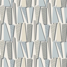 Blue & Taupe Geometric Retro Trapazoid Wallpaper