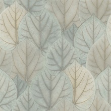 Blue & Taupe Leaf Concerto Metallic Detail Wallpaper