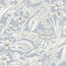 Blue & Taupe Orchid Conservatory Toile Wallpaper