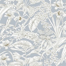 Blue &amp; Taupe Orchid Conservatory Toile Wallpaper