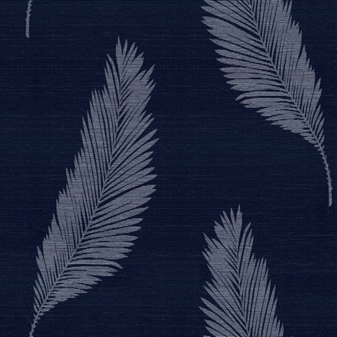 Blue Tossed Palm Leaf Sisal Grasscloth Wallpaper