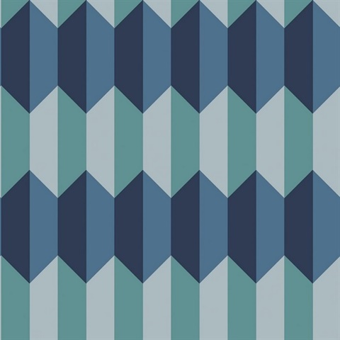 Blue & Turquoise Charleston 3D Geometric Wallpaper