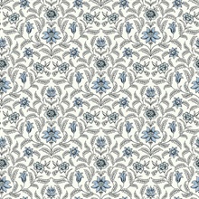 Blue Vintage Blooms French Leaf & Petals Wallpaper