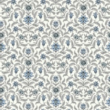 Blue Vintage Blooms French Leaf &amp; Petals Wallpaper