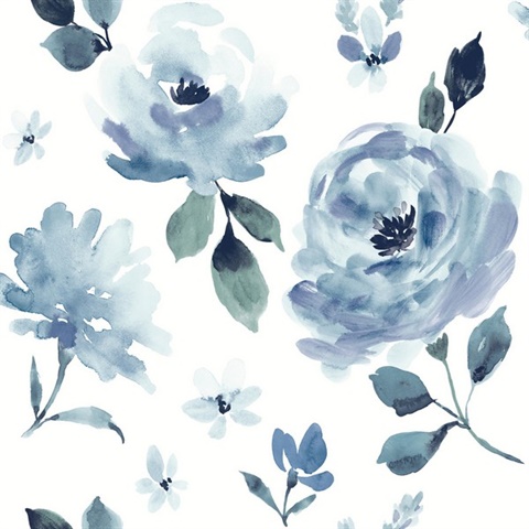 Blue Watercolor Blooms Peel and Stick Wallpaper