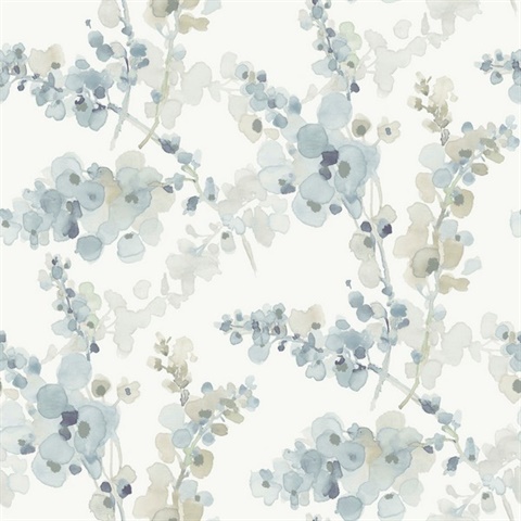 Blue Watercolor Floral Blossom Fling Wallpaper