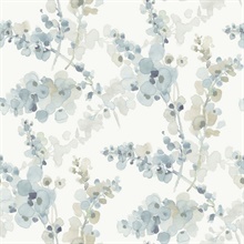 Blue Watercolor Floral Blossom Fling Wallpaper