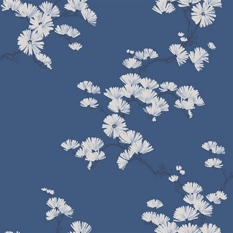 Blue &amp; White Chinoiserie Garden Tree Wallpaper