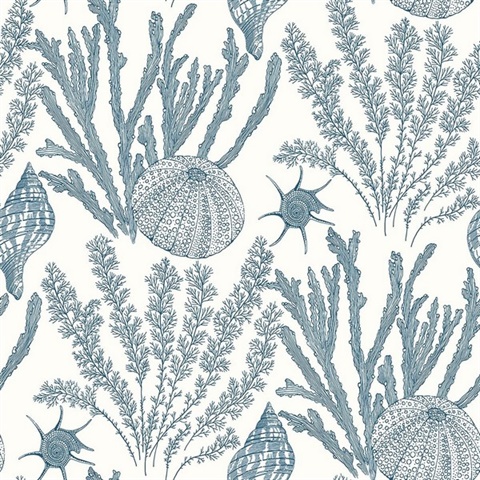 Blue & White Commercial Coral Wallpaper