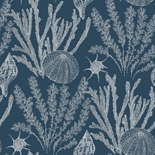 Blue & White Commercial Coral Wallpaper