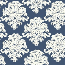 Blue & White Commercial Damask Wallpaper