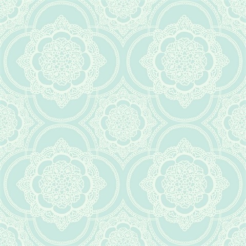 Blue & White Commercial Lace Doily Medallion Wallpaper