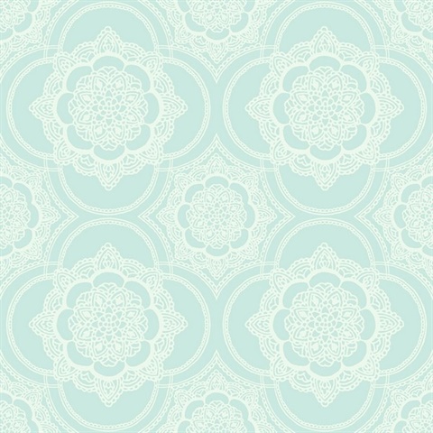 Blue & White Commercial Lace Doily Medallion Wallpaper