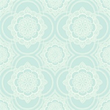Blue & White Commercial Lace Doily Medallion Wallpaper