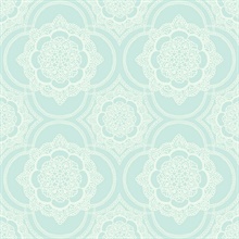 Blue & White Commercial Lace Doily Medallion Wallpaper