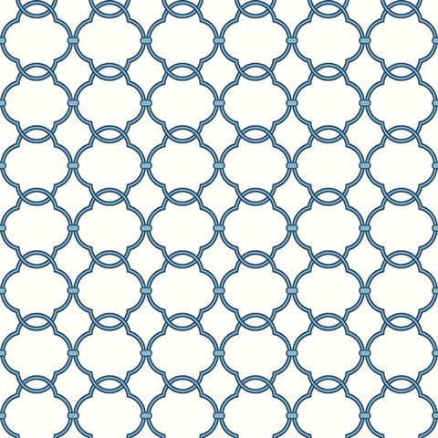 Blue & White Commercial Linked Trellis Wallpaper