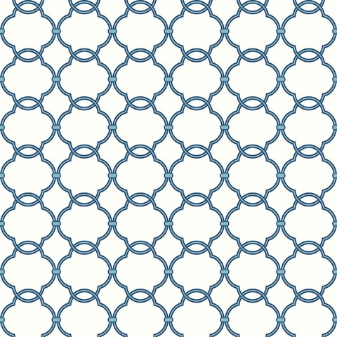 Blue & White Commercial Linked Trellis Wallpaper