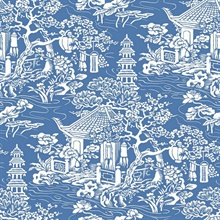 Blue & White Commercial Oriental Scenic Wallpaper