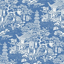 Blue & White Commercial Oriental Scenic Wallpaper