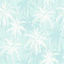 Blue & White Commercial Palm Trees Wallpaper