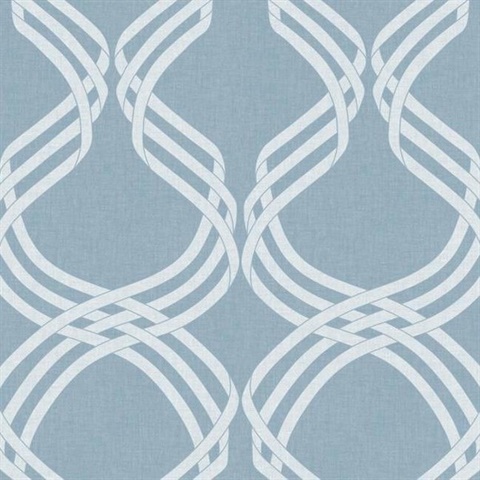 Blue & White Dante Ribbon Wallpaper