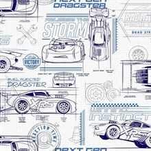 Blue & White Disney and Pixar Cars Schematic Wallpaper