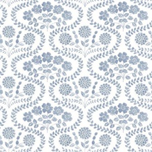 Blue &amp; White Folksy Floral Wallpaper