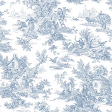 Blue &amp; White French Countryside Toile Wallpaper