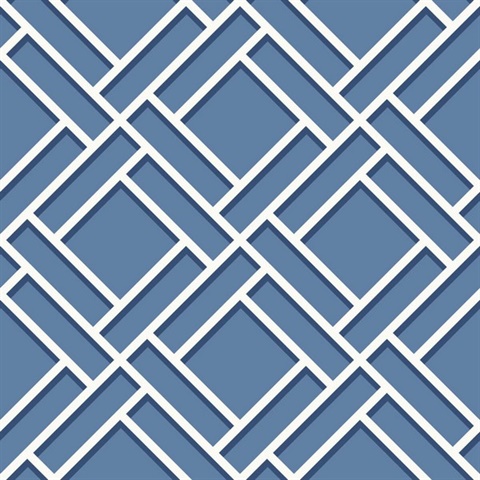 Blue & White Geometric Block Trellis Wallpaper