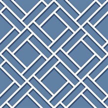 Blue & White Geometric Block Trellis Wallpaper