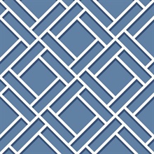 Blue & White Geometric Block Trellis Wallpaper
