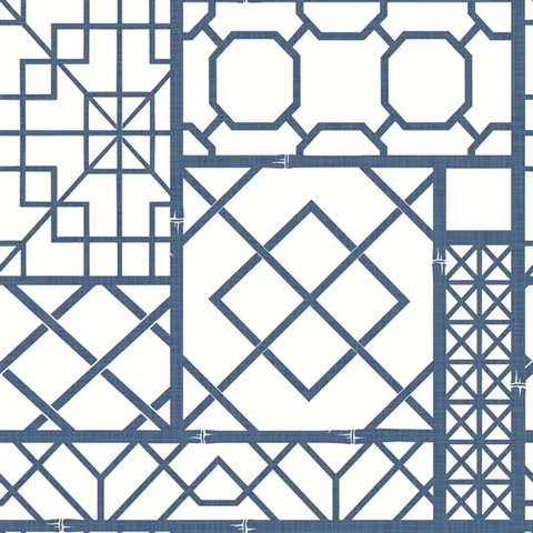 Blue & White Geometric Trellis Wallpaper