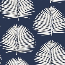Blue &amp; White Large Palm Leaf Block Print Wallpaper