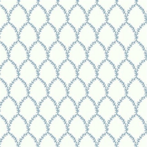 Blue & White Laurel Floral Lattice Rifle Paper Wallpaper