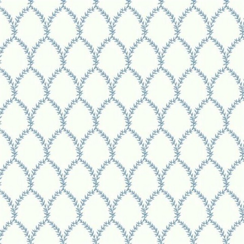 Blue & White Laurel Floral Lattice Rifle Paper Wallpaper